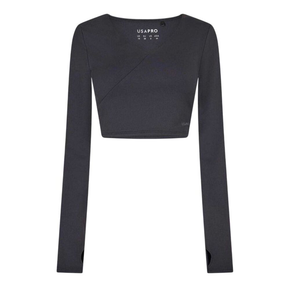 USA Pro Womens/Ladies Cropped Wrap Top / Black
